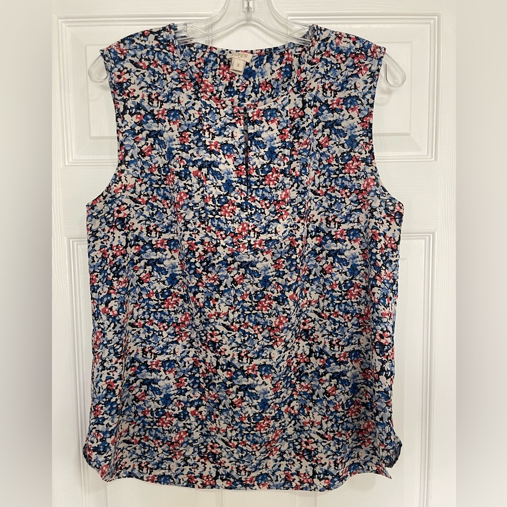 Floral Sleeveless Top - Blue and Red